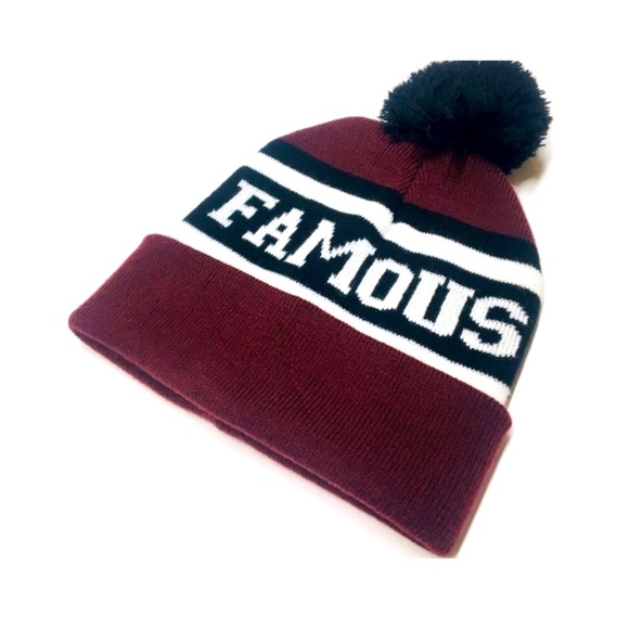 Other - 🆕 ‘Famous’ Black White and Maroon Pom-Pom Beanie